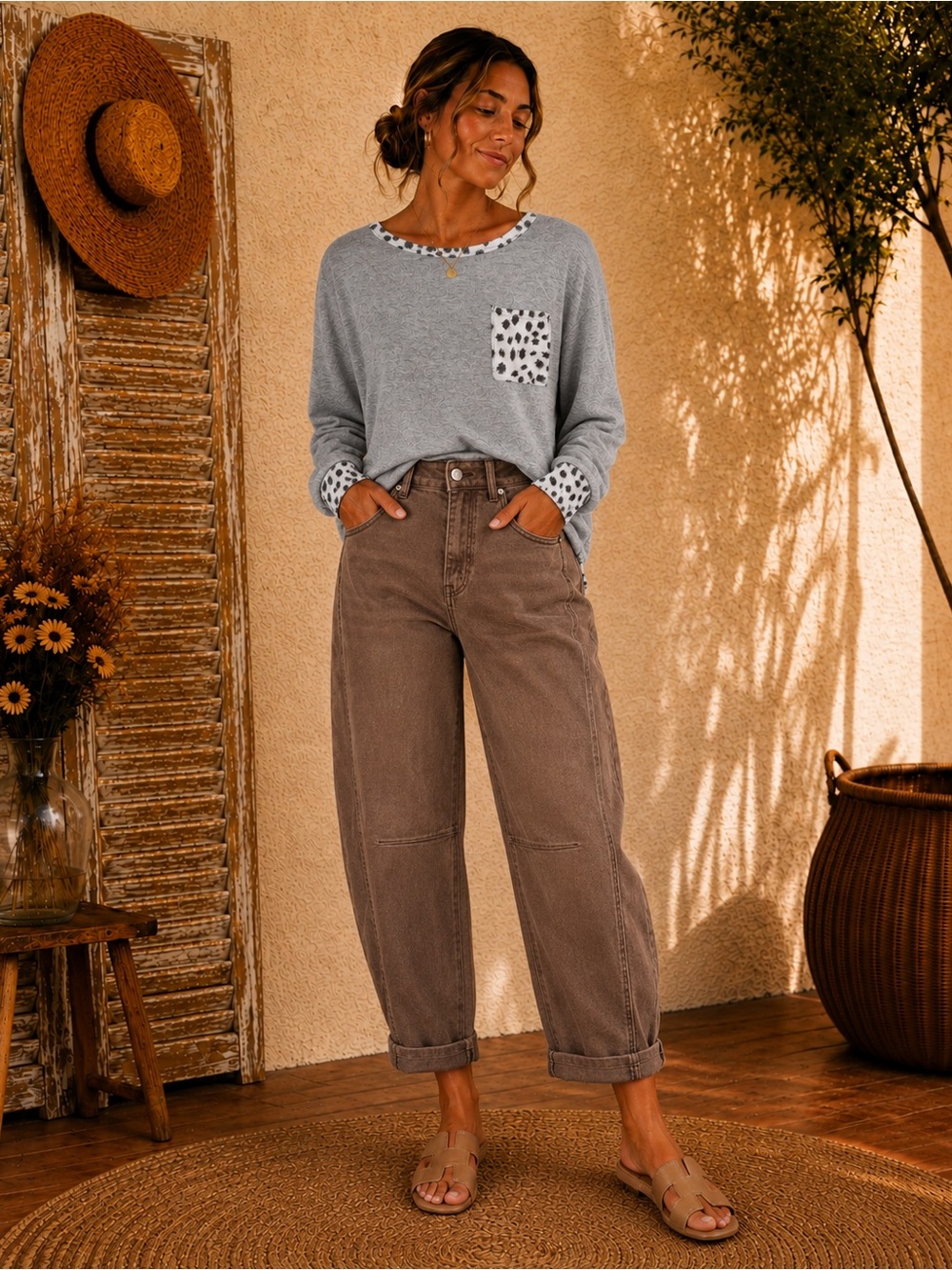 New Mittoshop All Sizes Grey sweatshirt with Black & White animal print